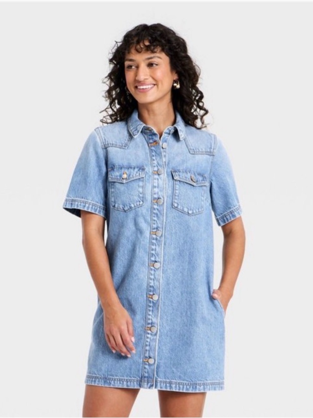 Universal Thread Light Blue Denim Button-Front Mini Dress